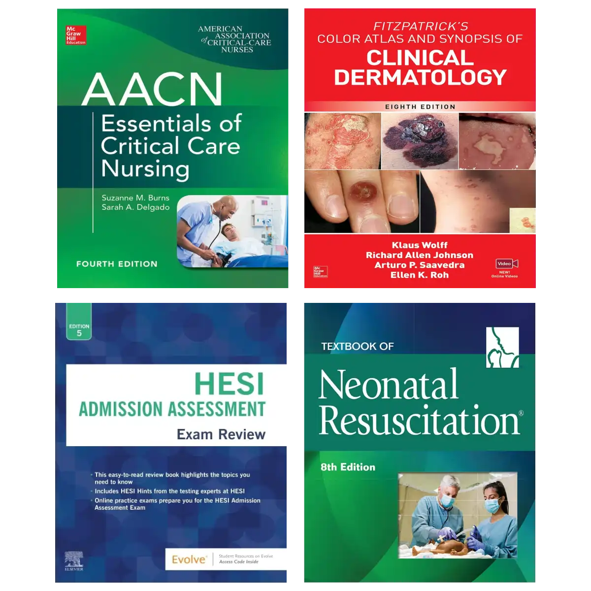 Nursing Clinical Bundle – AACN Critical Care + Fitzpatrick Dermatology + HESI Admission Assessment + Neonatal Resuscitation