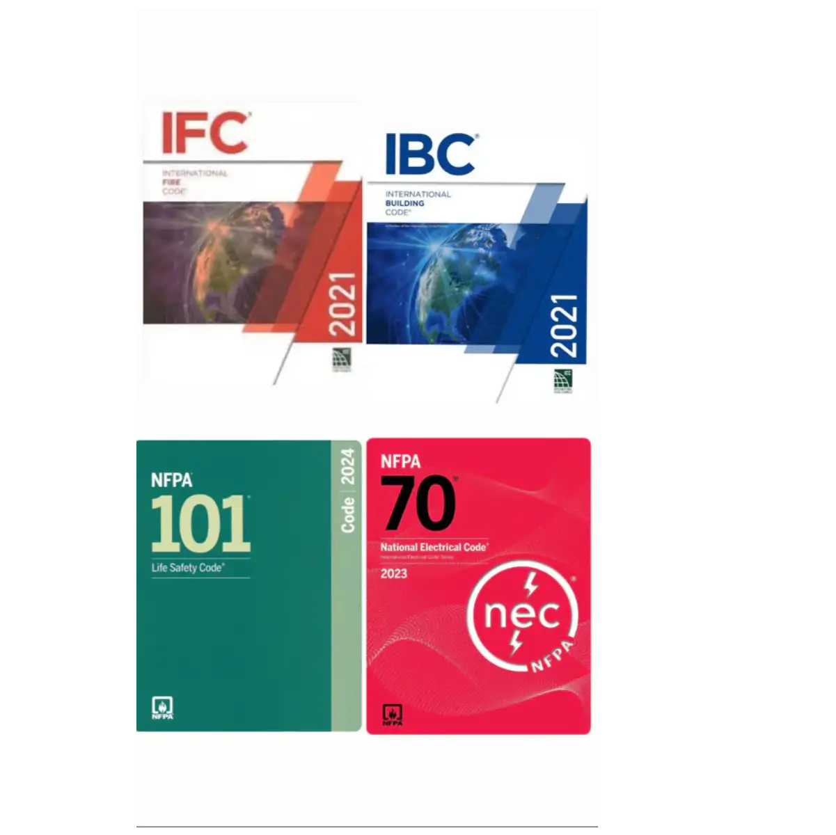 Building & Fire Code Essentials Bundle - IBC 2021, IFC 2021, NEC 2023, NFPA 101 2024 – Full Compliance Code Set - (PB)