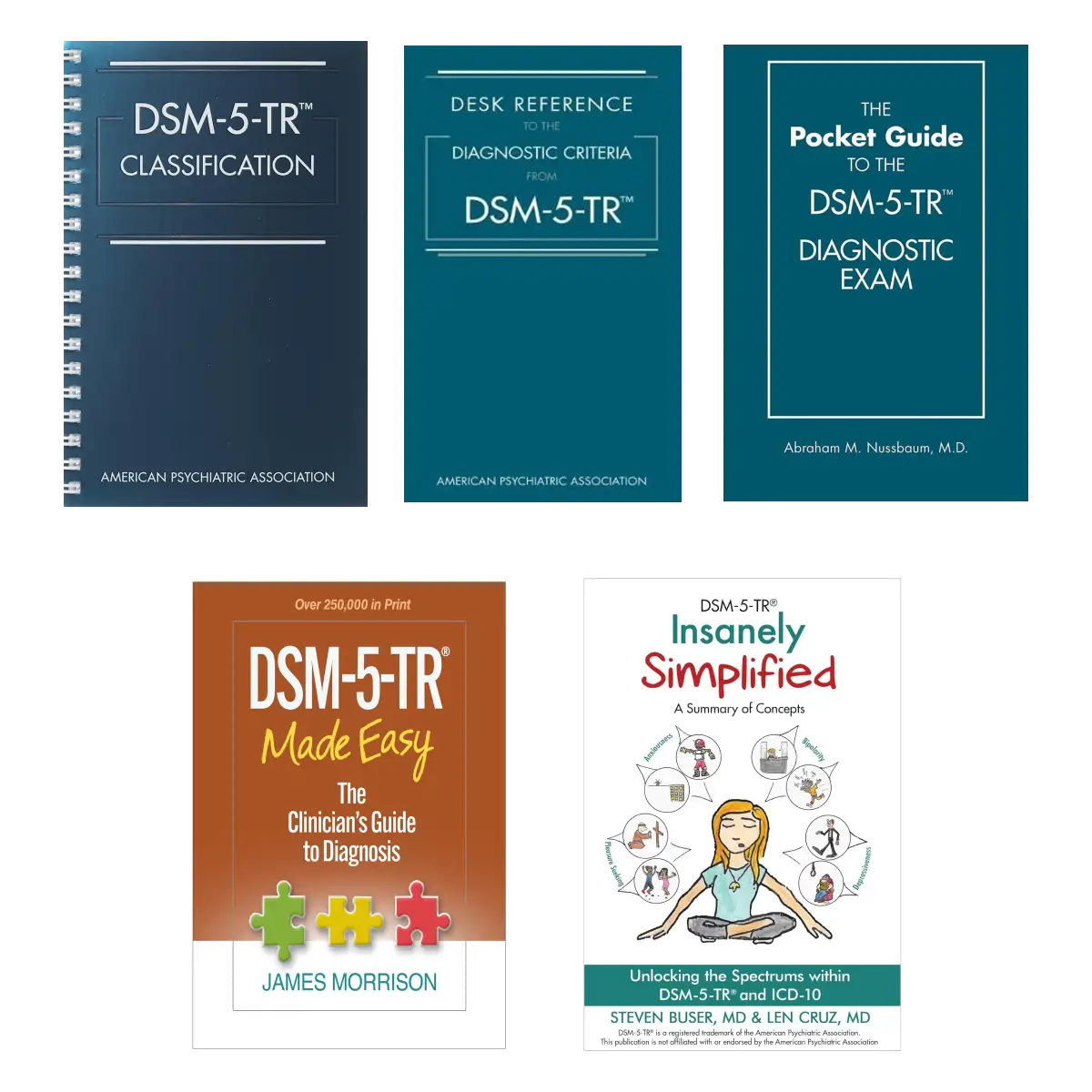 DSM-5-TR Complete Toolkit: APA Spiral Classification + Desk Reference + Diagnostic Exam Pocket Guide + Morrison Made Easy + Buser Insanely Simplified