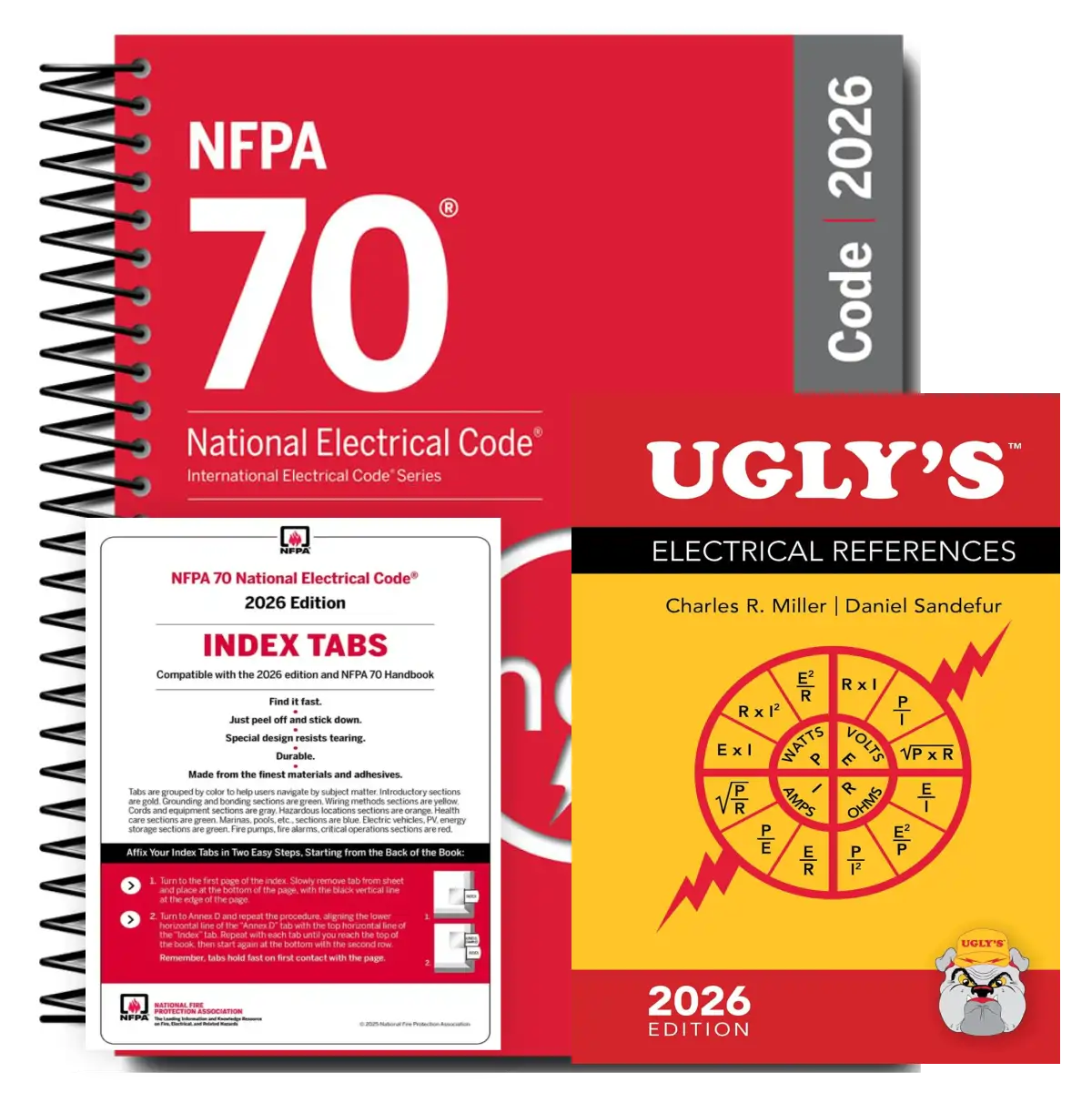 NFPA 70 National Electrical Code 2026 + Ugly’s Electrical References 2026 + Index Tabs – Spiral Official PMI Set
