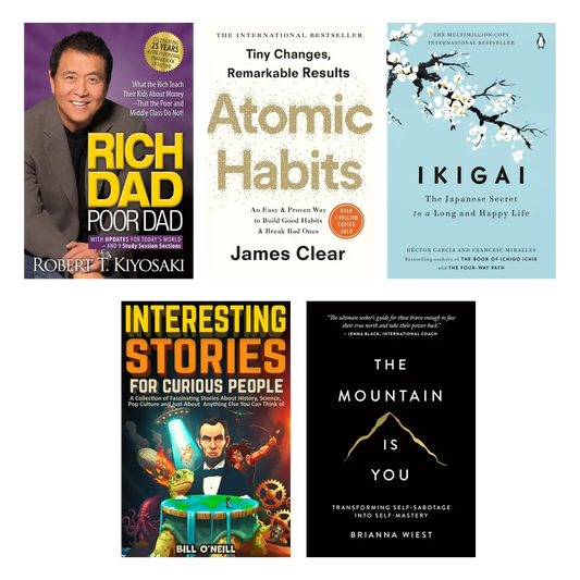 Life-Changing Books Bundle – Rich Dad Poor Dad + Atomic Habits + Ikigai + Bill O'Neill Stories + Mountain is You